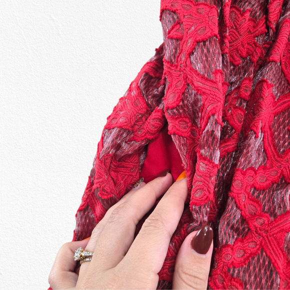 Moulinette Soeurs Anthropologie Red Lace Fit & Flare Cocktail Dress Size 12 - Picture 8 of 13